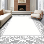 Ornate Leaf and Scroll Border Design Rug