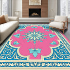 Floral Pink Blue Cream Medallion Rug