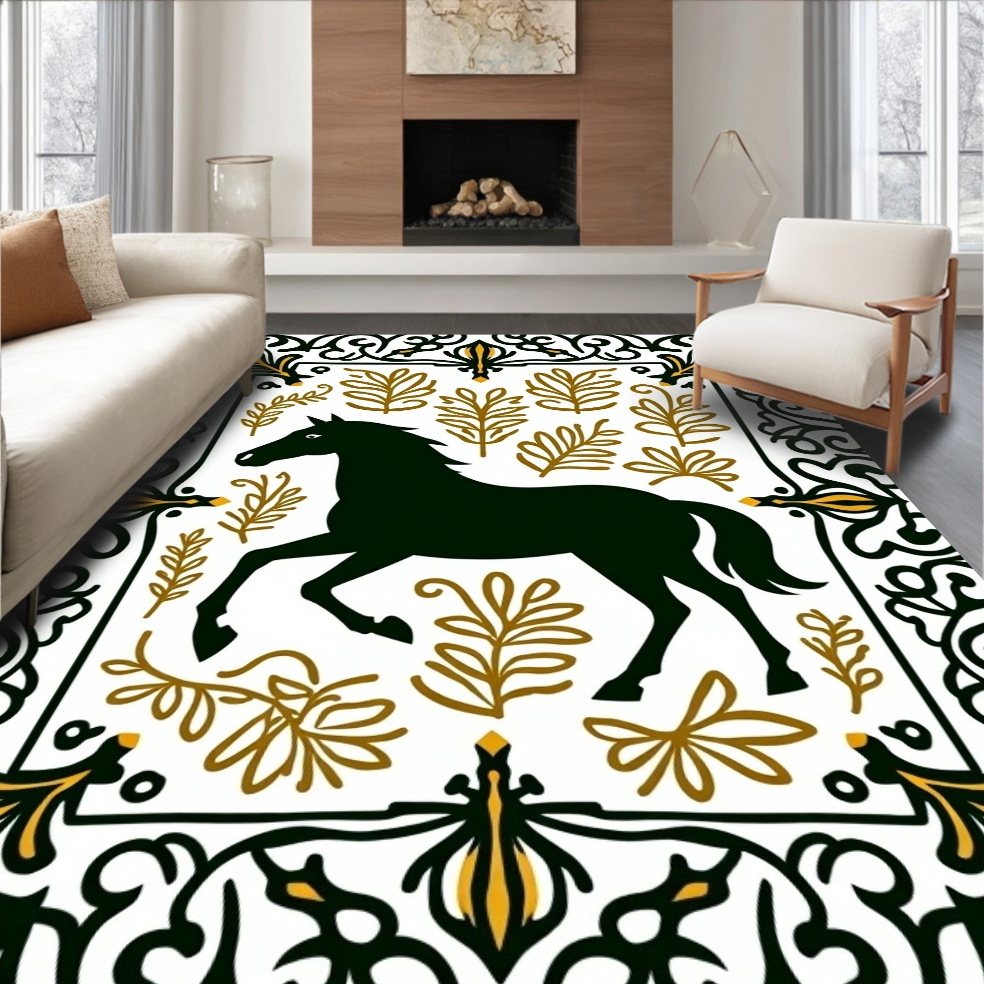 Dark Horse Golden Leaf Border Rug