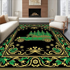 Vintage Green Truck Christmas Trees Scrollwork Rug