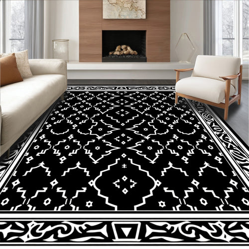 Black and White Geometric Medieval Border Rug
