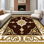 Rich Brown Gold Medallion Filigree Rug