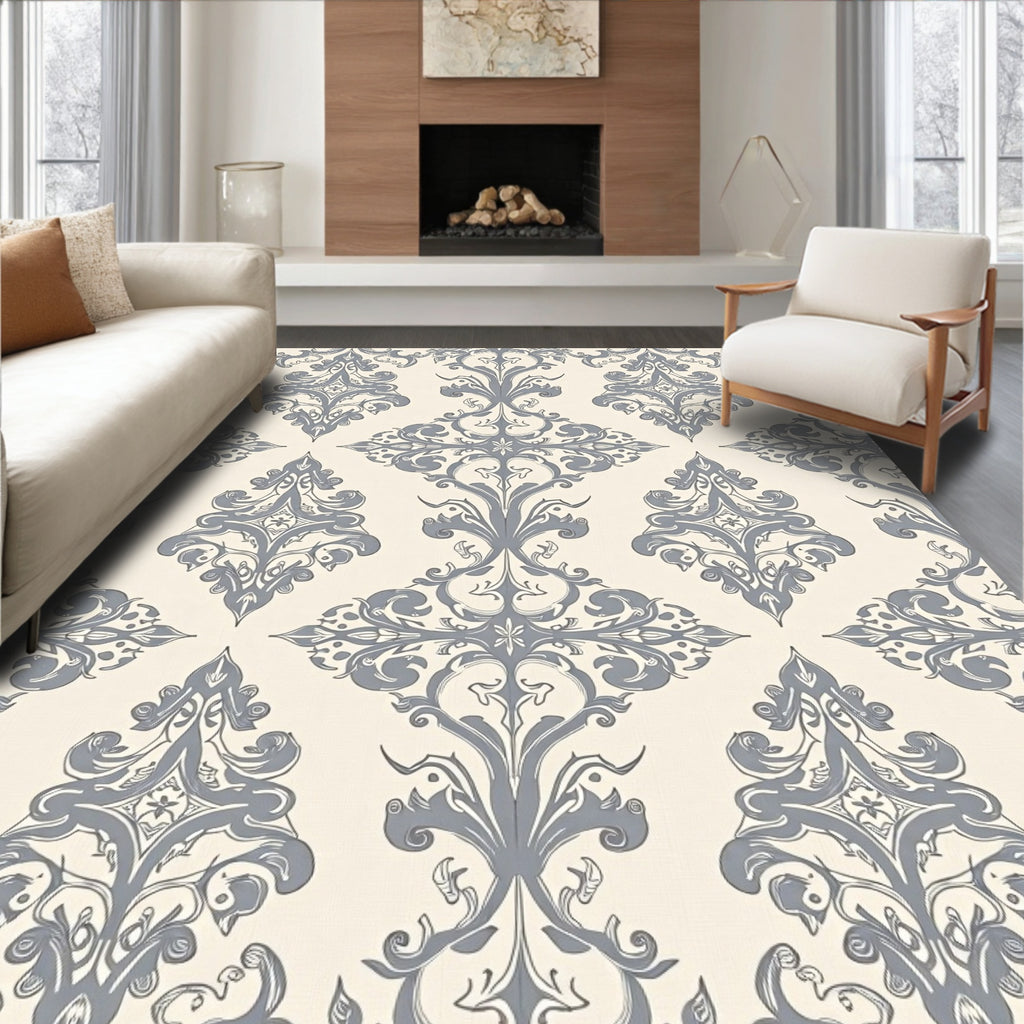 Elegant Gray Floral Damask Rug