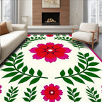 Vibrant Red Pink Floral Leaf Garland Rug