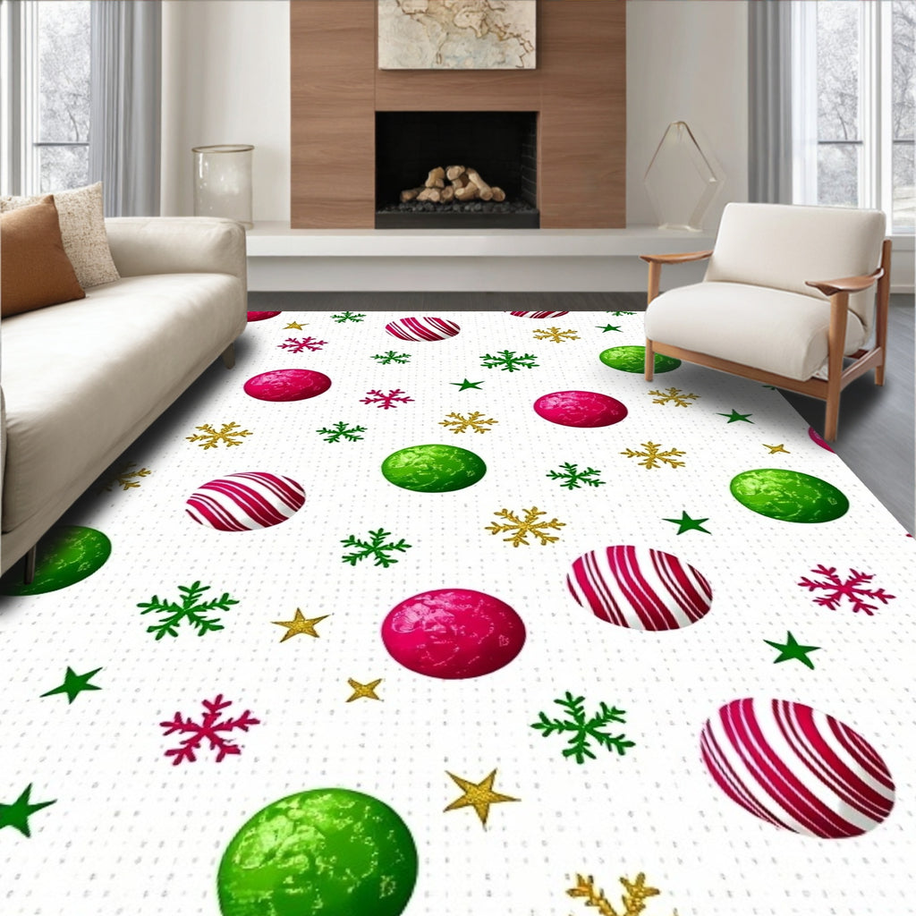 Holiday Ornaments Snowflakes Glitter Stars Rug