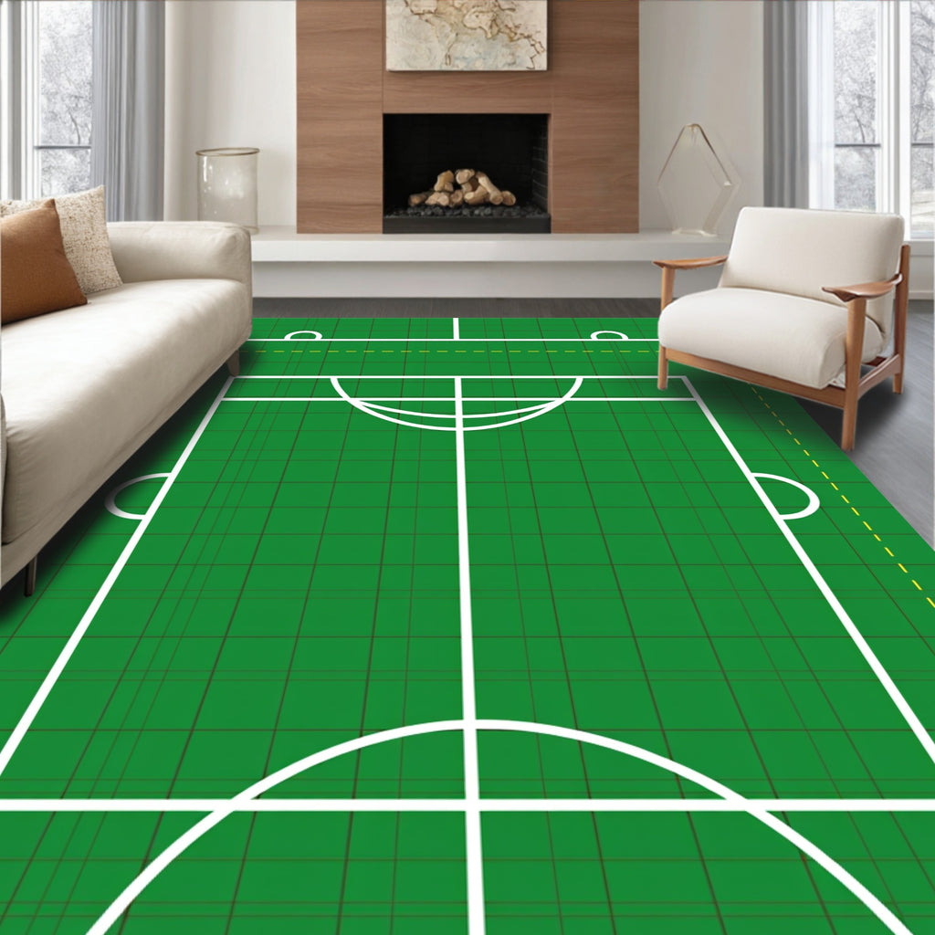 Green Court Geometric White Lines Rug
