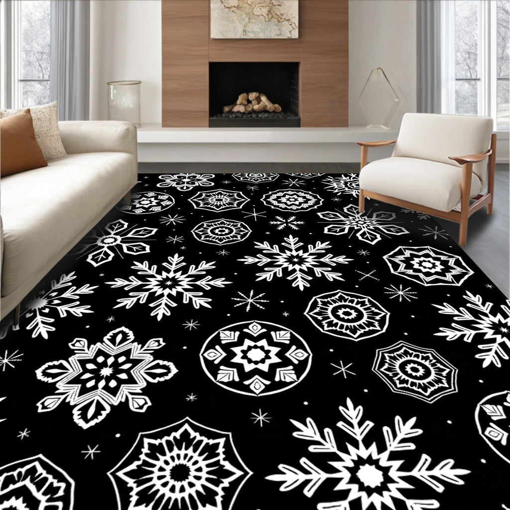 Black White Snowflake Mandala Medallion Rug