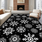 Black White Snowflake Mandala Medallion Rug
