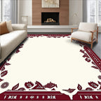 Crimson Floral and Star Border Rug