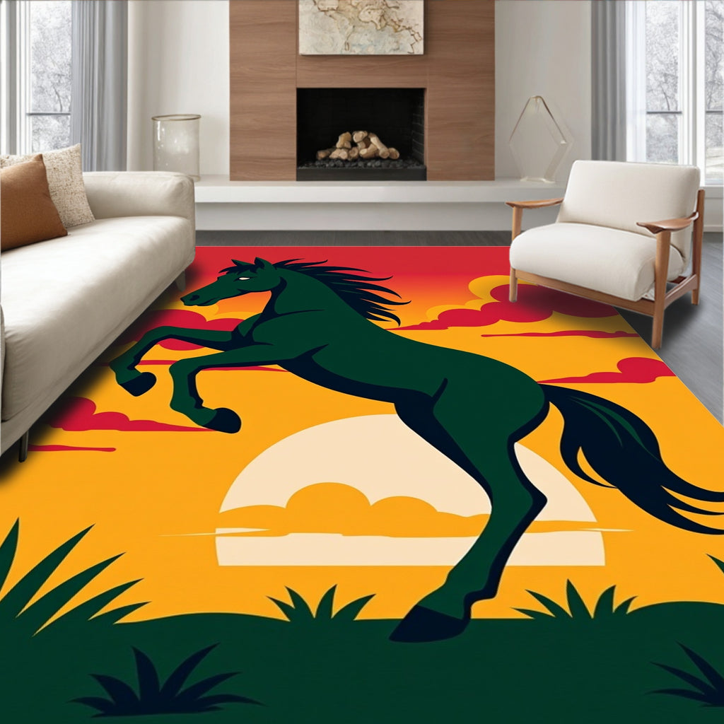 Dark Horse Rearing Sunset Sky Rug
