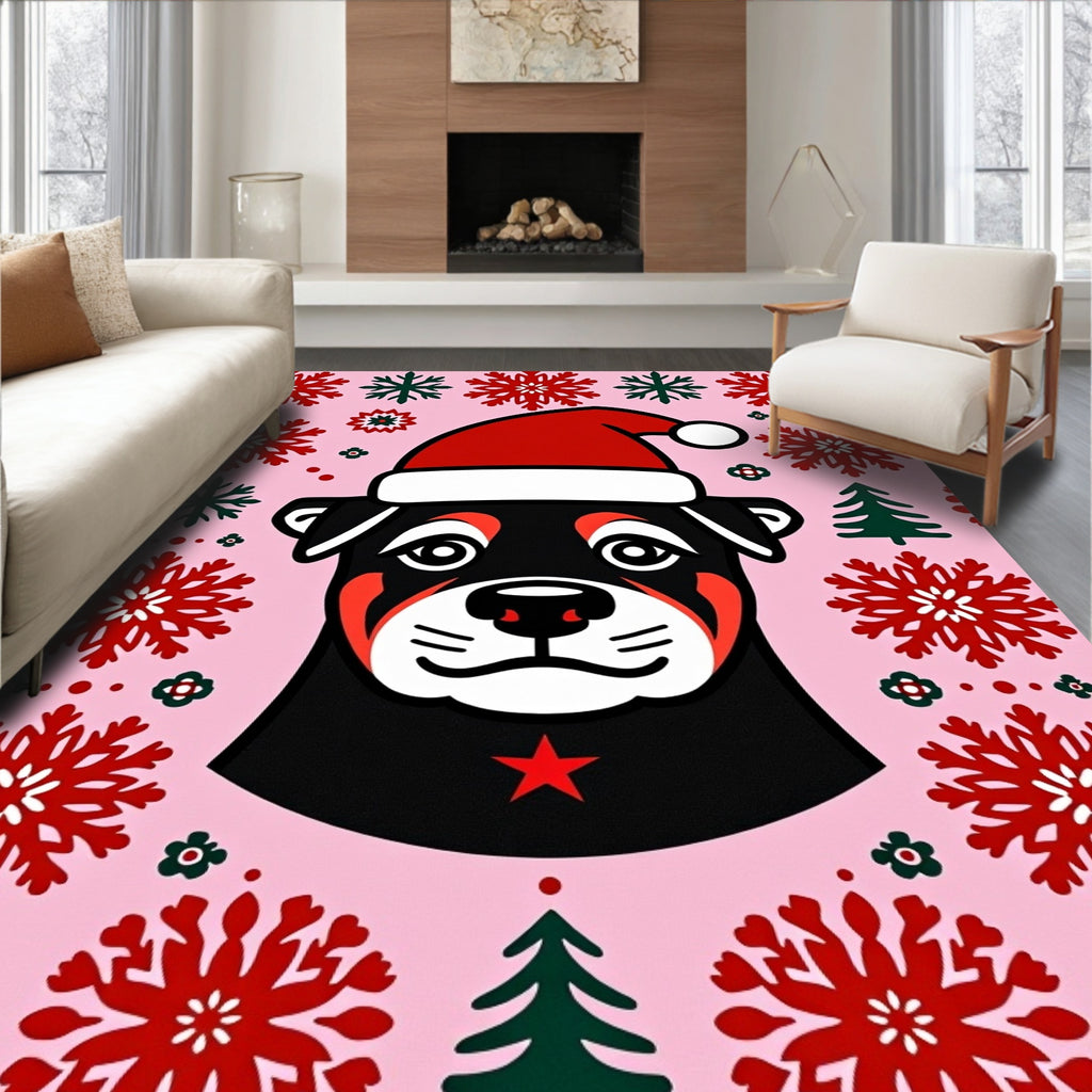 Pink Festive Rottweiler Snowflake Christmas Rug