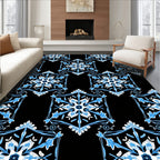 Blue White Geometric Hexagonal Medallion Rug
