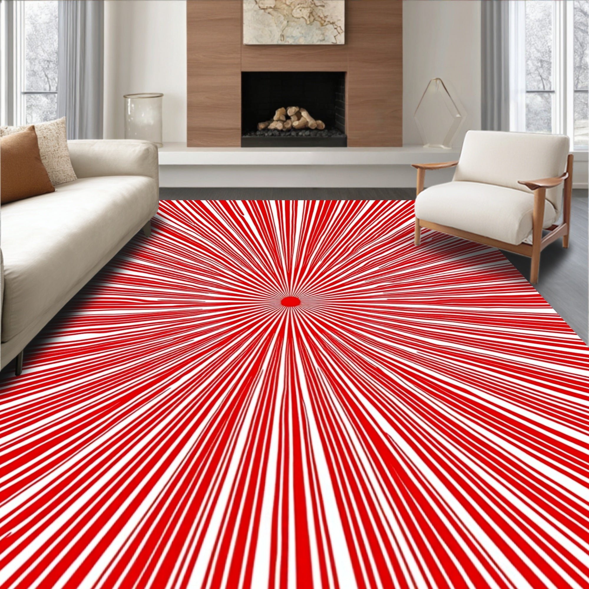 Crimson Burst radial lines Rug