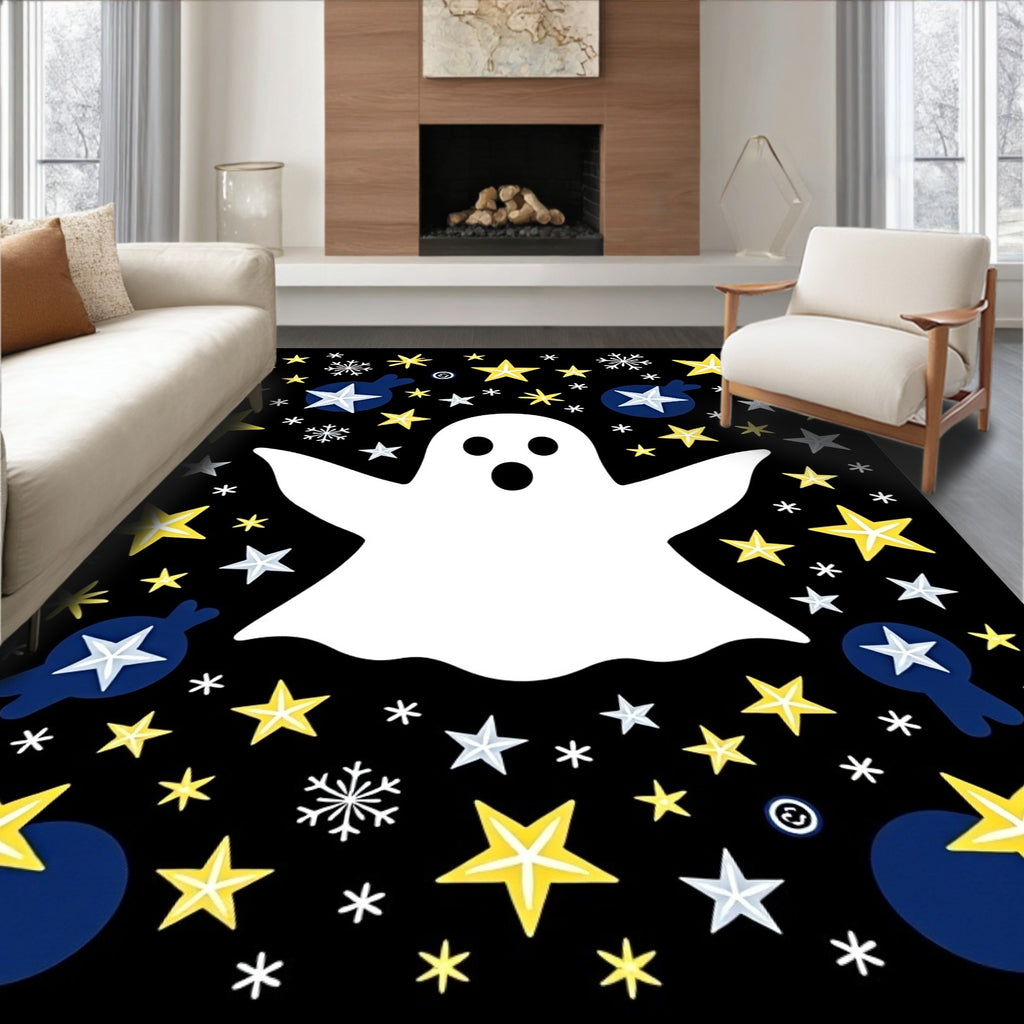 Whimsical Ghost Stars and Snowflakes Rug