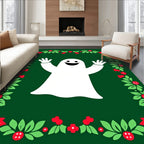 Happy White Ghost Green Holly Border Rug
