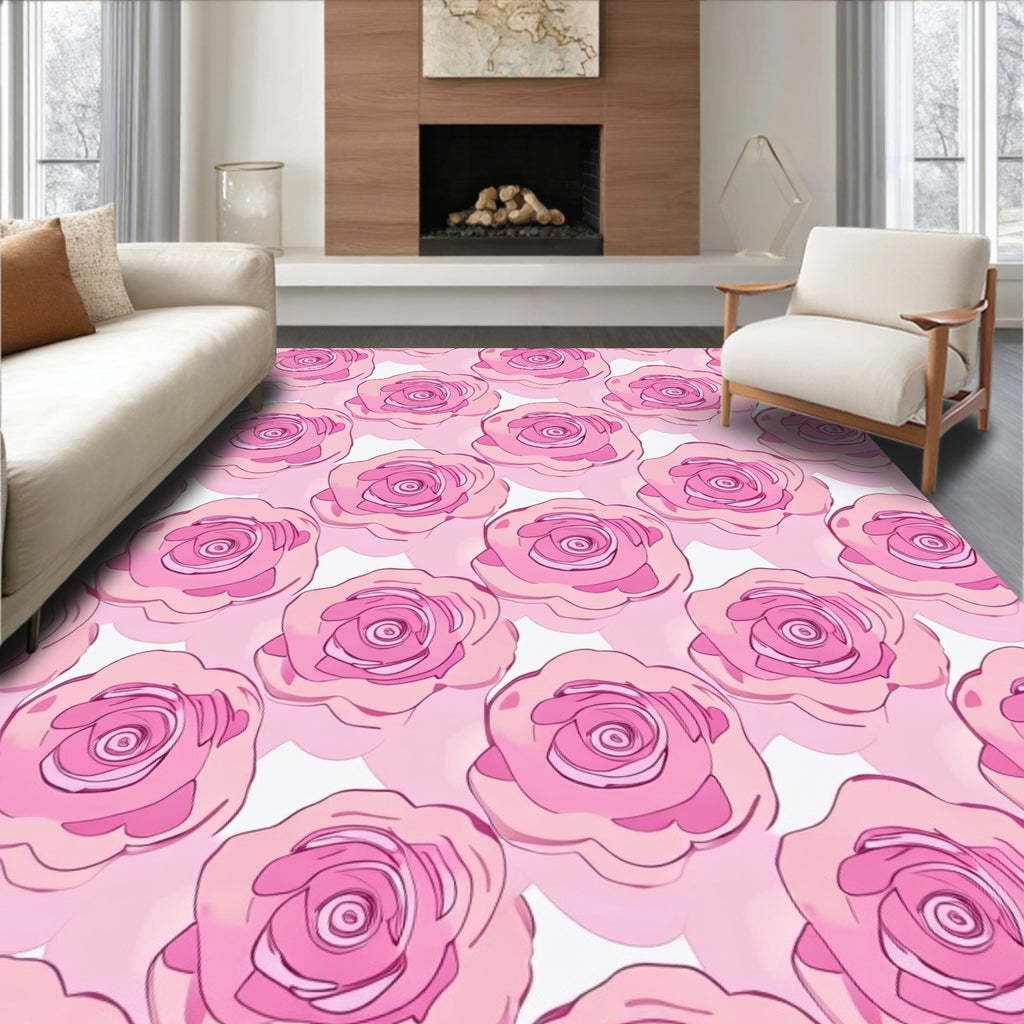 Pink Rose Garden Floral Arrangement Rug