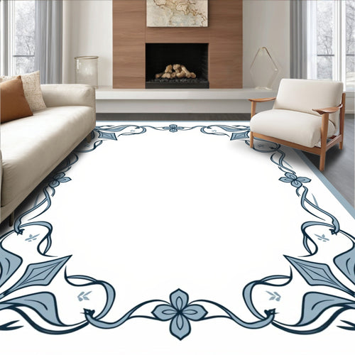 Art Nouveau Blue Floral Vine Border Rug
