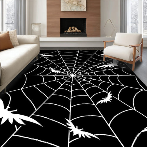 Black Bat Spiderweb Graphic Rug