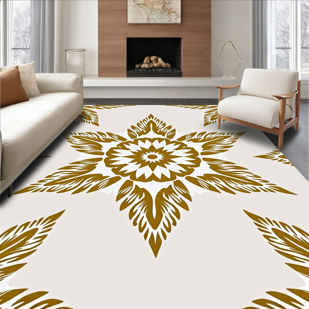 Golden Leaf Starburst Medallion Rug