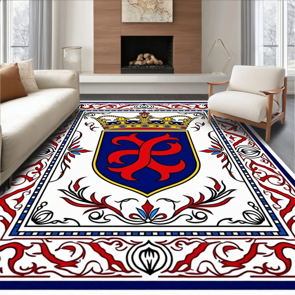 Royal Crest Blue Red Gold Emblem Rug