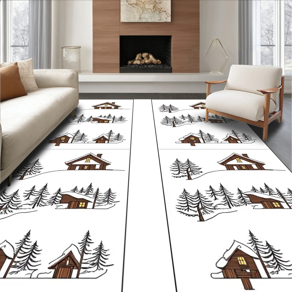 Woodland Winter Cabin Scene Rug