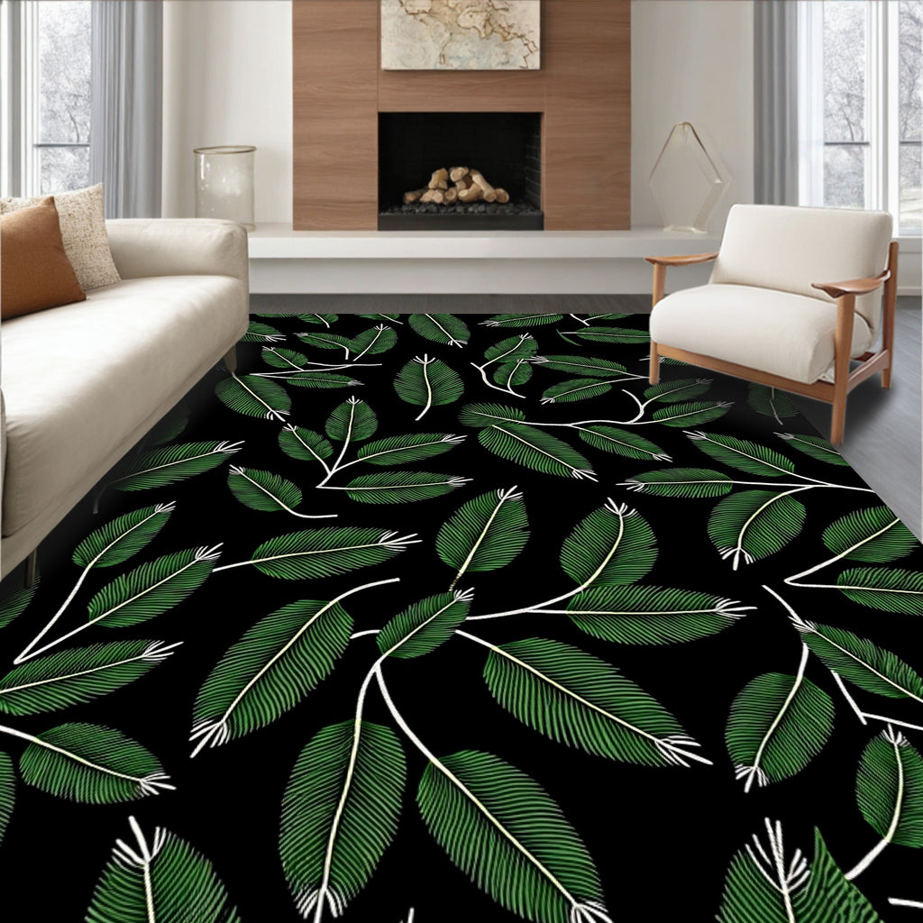 Green Leaf Branch Line Art Rug