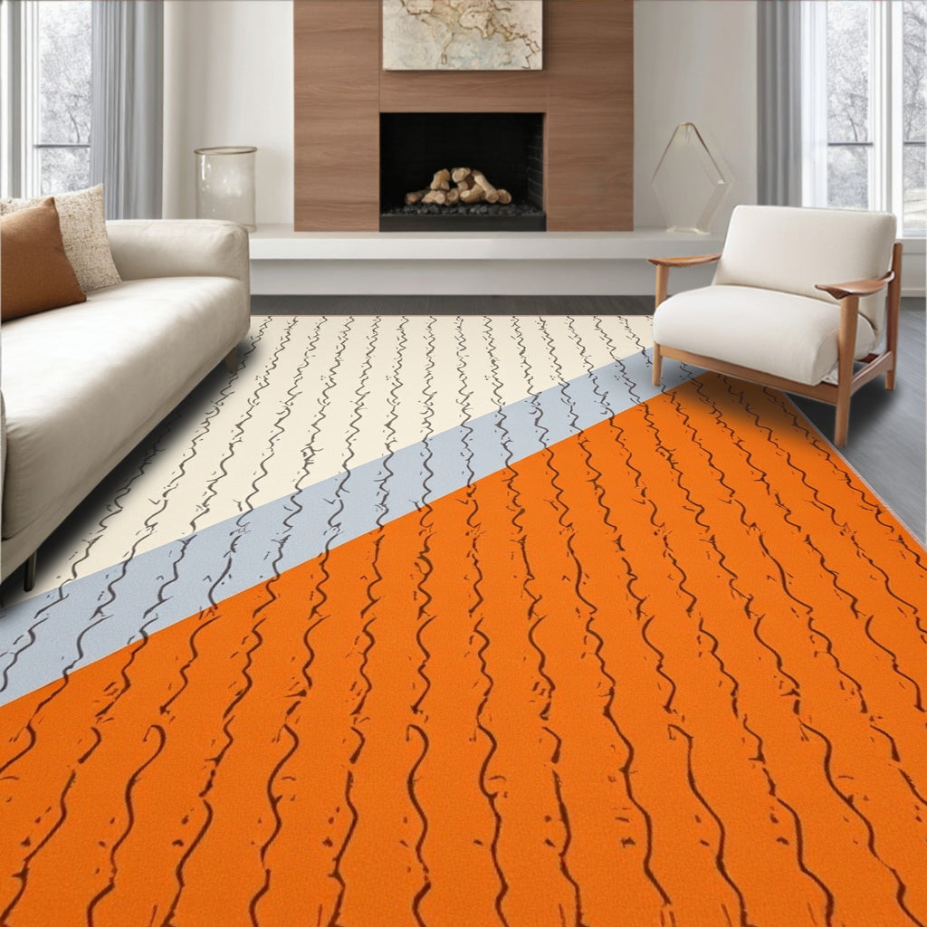 Diagonal Cream Orange Gray Strokes Rug