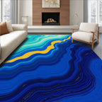Cool Blue Gold Wavy Lines Rug