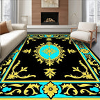 Onyx Turquoise Gold Scroll Border Rug