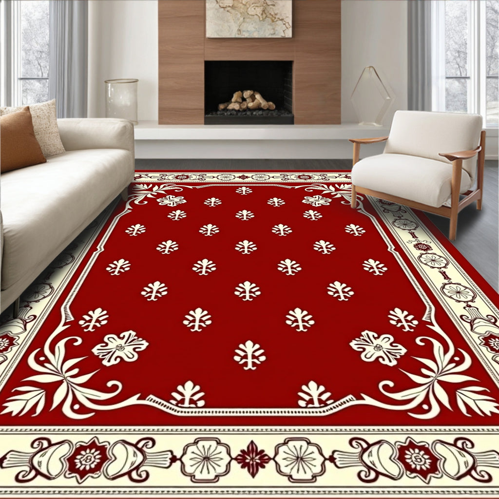 Crimson Ivory Floral Border Medallion Rug