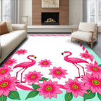 Pink Flamingo Tropical Floral Border Rug