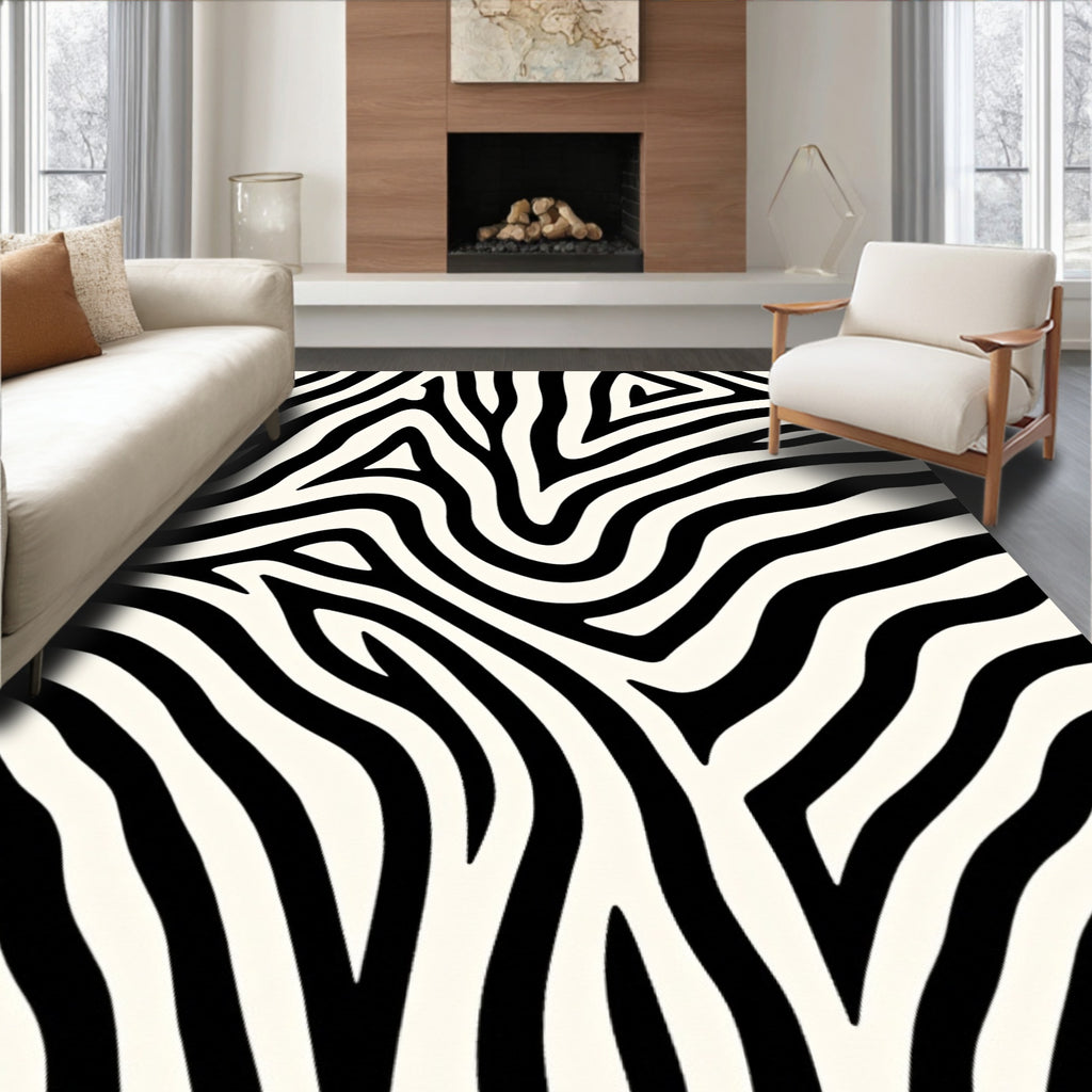 Bold Black Cream Zebra Stripe Rug