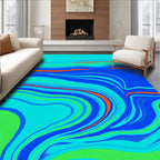 Aqua Blue Orange Swirl Abstract Rug
