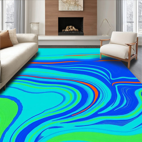 Aqua Blue Orange Swirl Abstract Rug