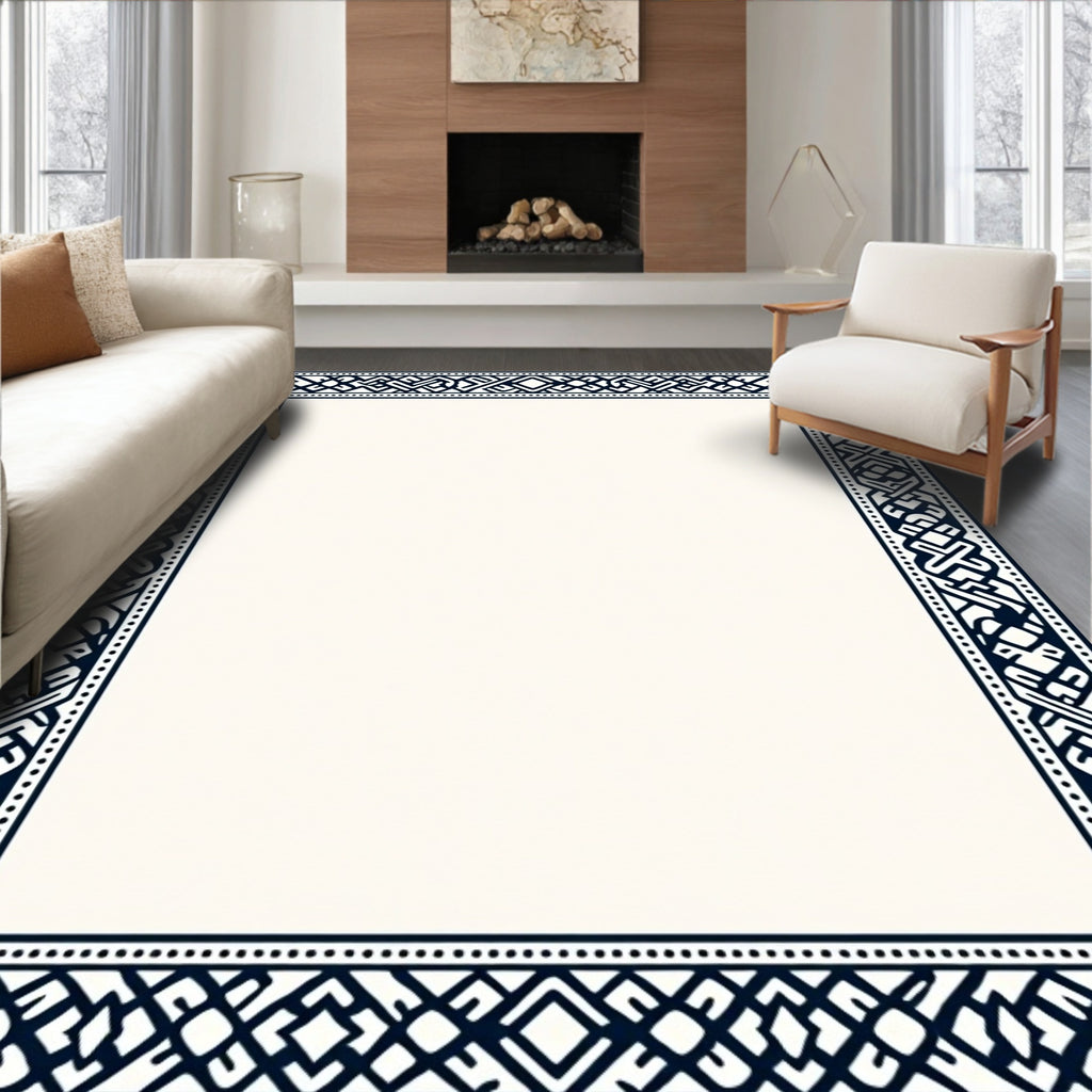 Navy Blue Interlocking Geometric Border Rug