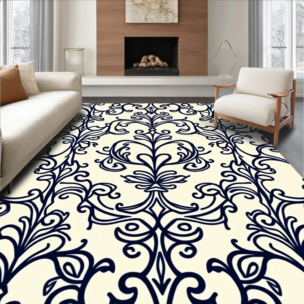 Navy Ivory Acanthus Flourish Ornament Rug