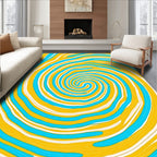 Vibrant Yellow Aqua Swirl Spiral Rug