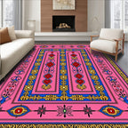 Pink Blue Yellow Floral Medallion Rectangular Rug