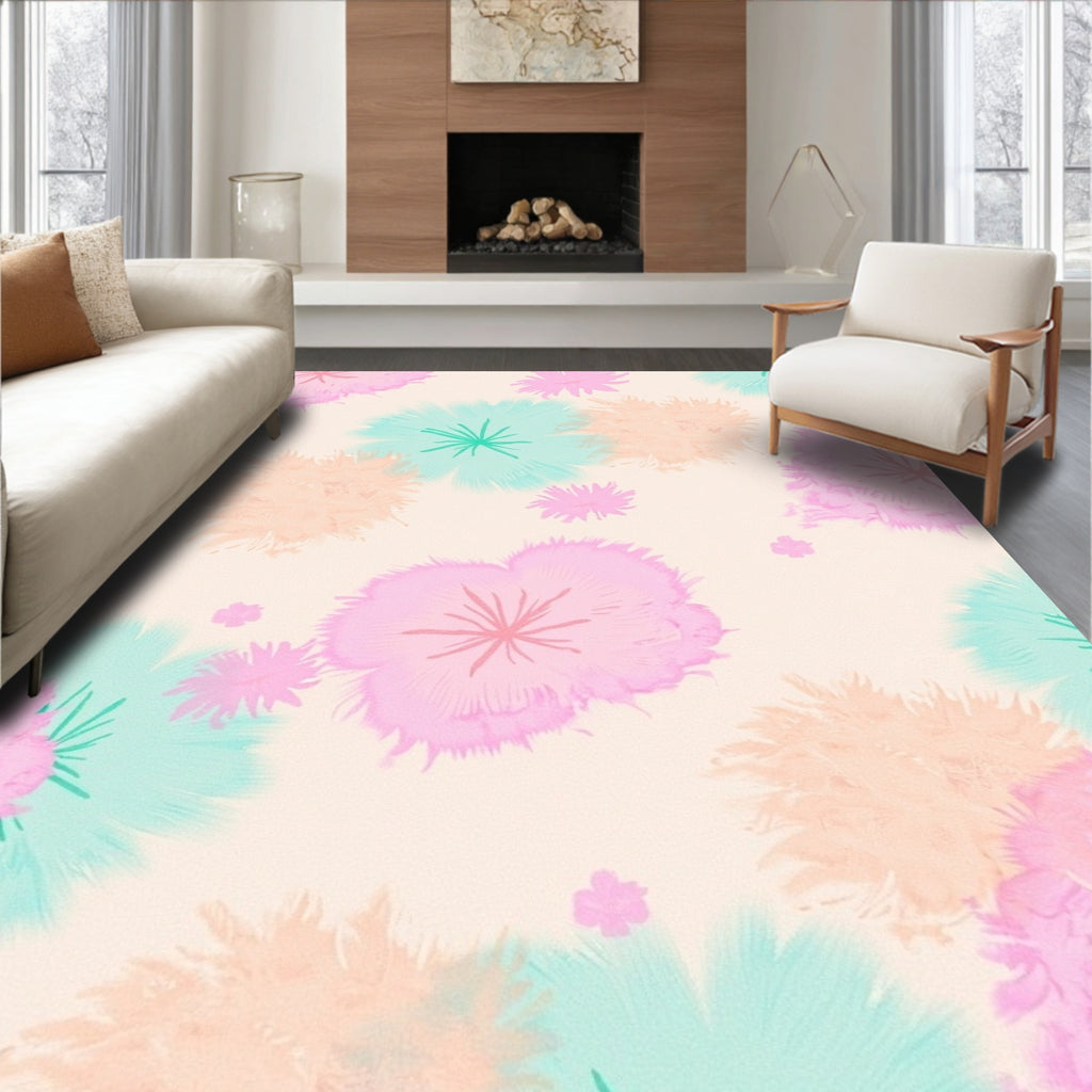 Pastel Feathered Floral Burst Rug