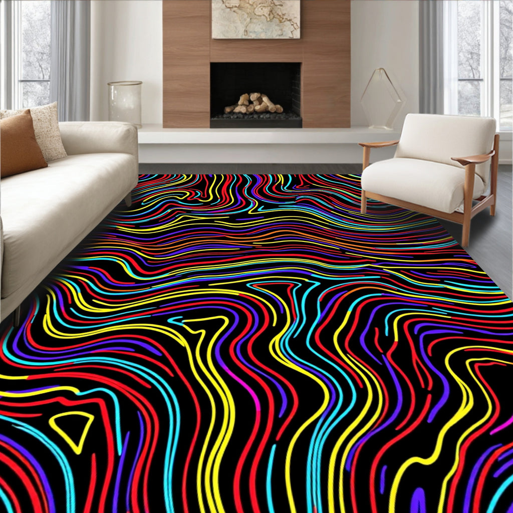 Vibrant Wavy Line Abstract Rug