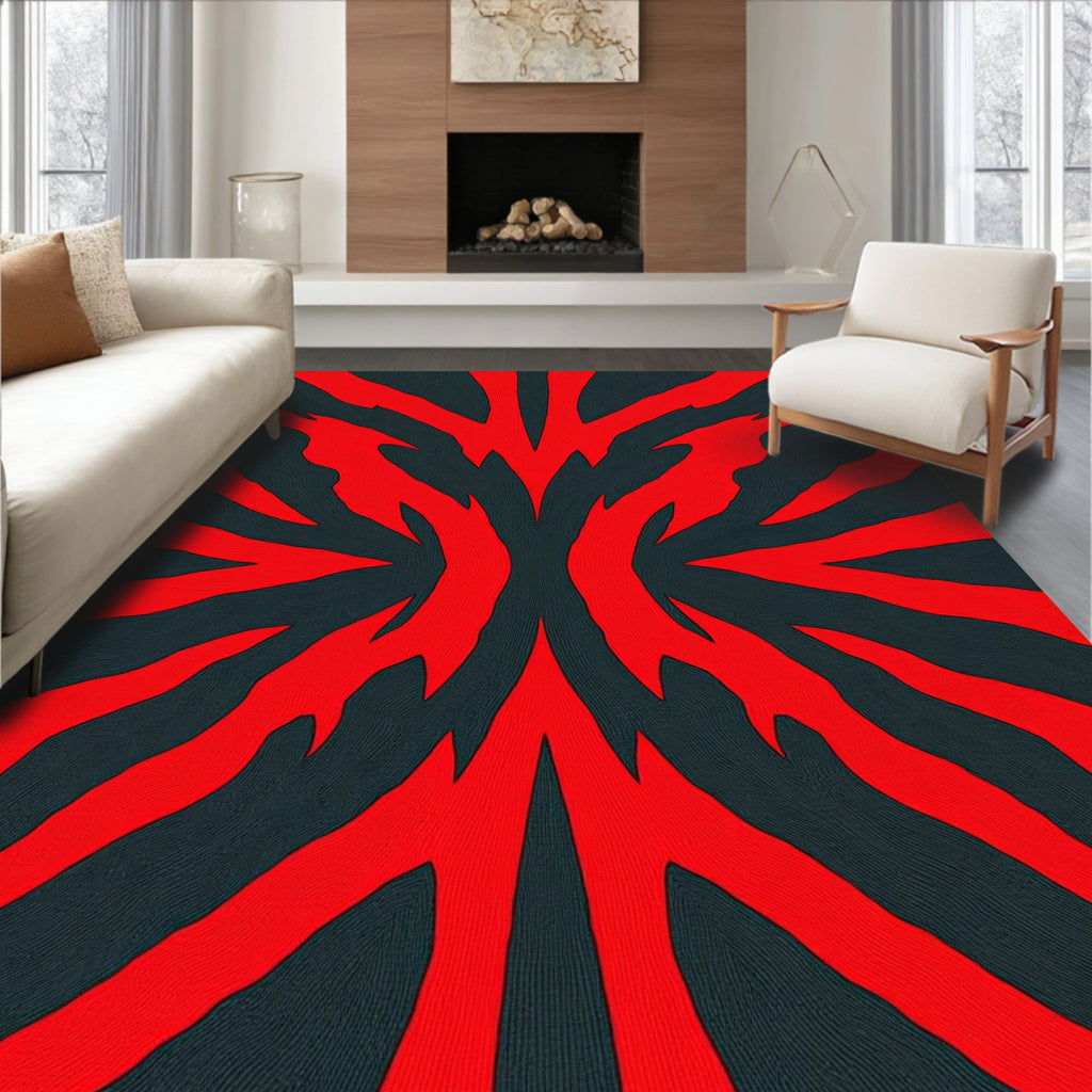 Bold Red Jagged Radiating Lines Rug