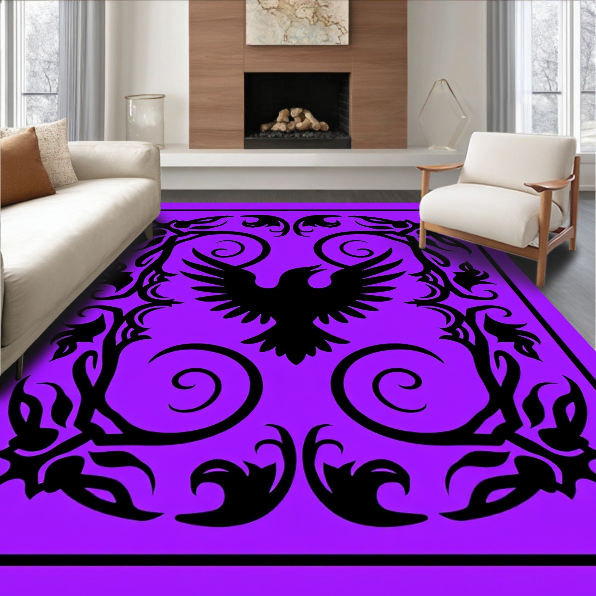 Black Raven Floral Filigree Purple Rug