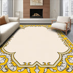Golden Yellow Ornate Floral Border Rug