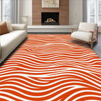 Vibrant Orange White Wave Lines Rug