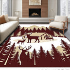Woodland Cabin Deer Forest Scene Rug
