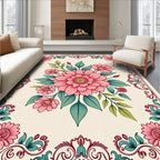 Vintage Pink Floral Garden Swirl Rug