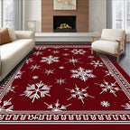 Crimson White Snowflake Holiday Rug