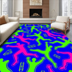 Neon Figures on Royal Blue Background Rug