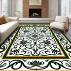 Elegant Green Gold Floral Scroll Rug