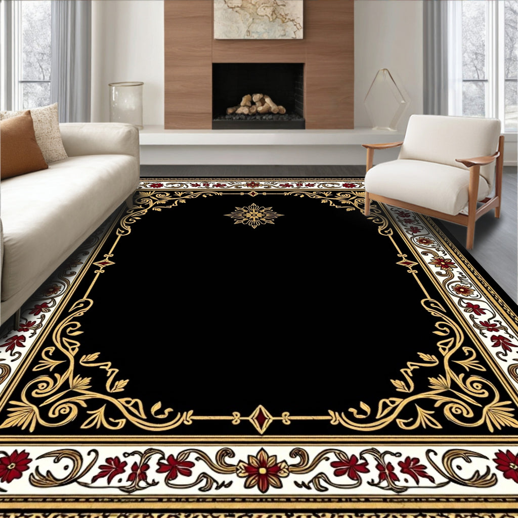 Crimson Floral Gold Border Rug